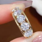 5 stone lab grown diamond ring vintage yellow gold wide band old money style diamond band9