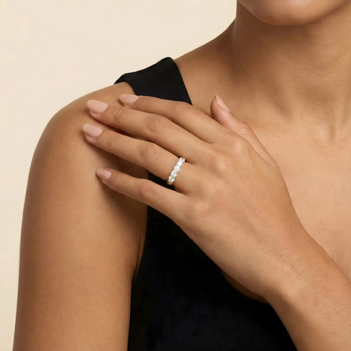 five stone classic basket diamond ring lab grown diamond band