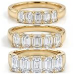 five stone emerald lab grown diamond ring half eternity diamond band