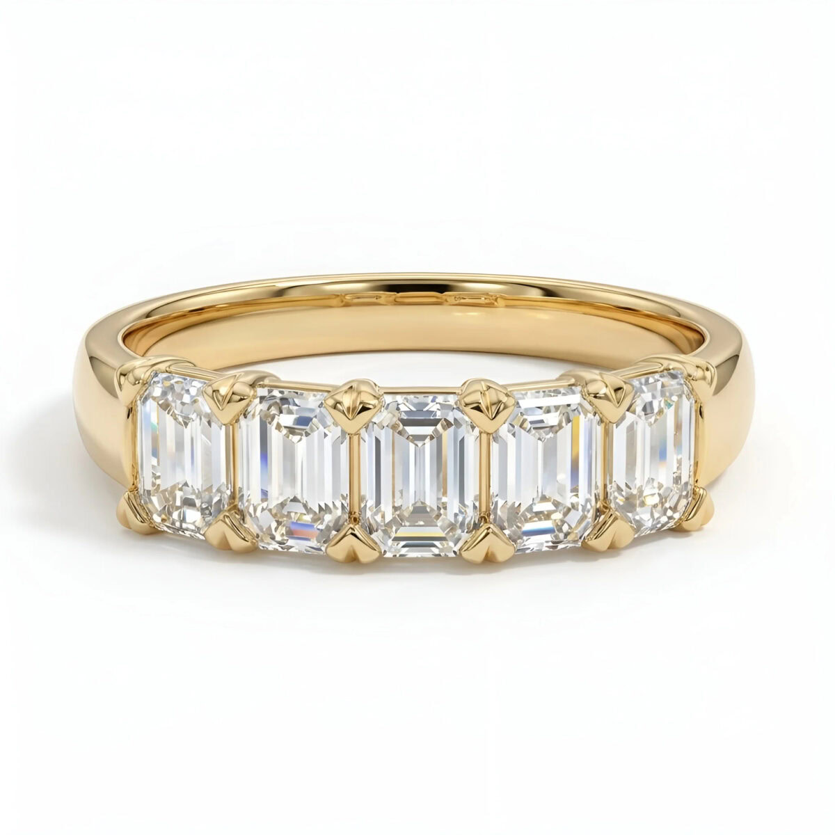 five stone emerald lab grown diamond ring half eternity diamond band