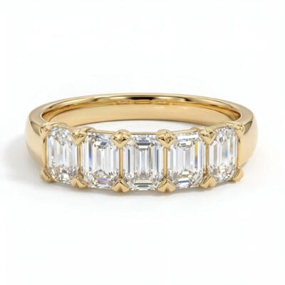 five stone emerald lab grown diamond ring half eternity diamond band