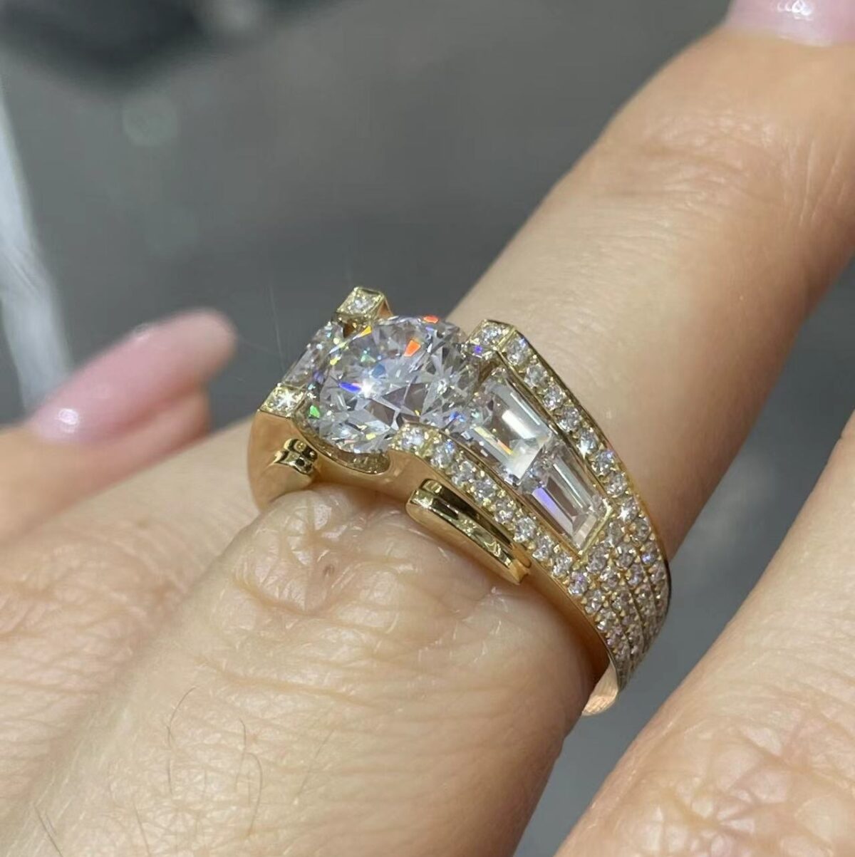 heavy diamond statement ring in 14k:18k gold – unisex luxury wide band5