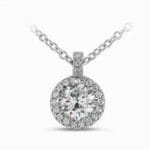 true halo diamond necklace: 0.64ct, 14k white gold