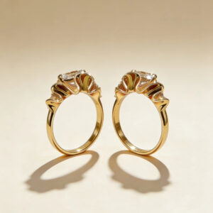 sculptural gold silk ribbon ring with east west radiant diamond51