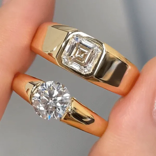 the billionaire old money diamond signet ring – heavy gold round / asscher / emerald cut