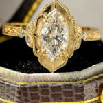 vintage marquise diamond ring | victorian inspired engraved royal style gold ring
