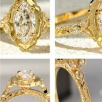 vintage marquise diamond ring | victorian inspired engraved royal style gold ring