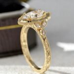 vintage marquise diamond ring | victorian inspired engraved royal style gold ring