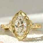 vintage marquise diamond ring | victorian inspired engraved royal style gold ring