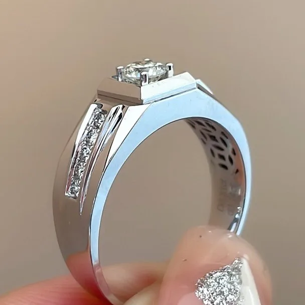 10 stone micro pavé lab grown diamond band – platinum men’s diamond ring