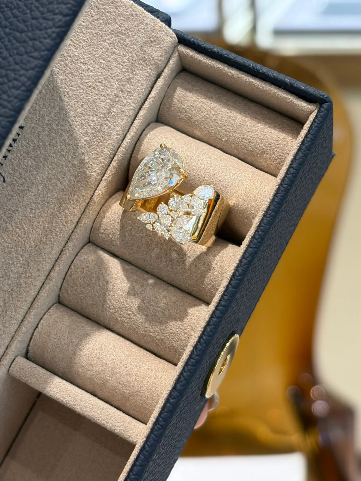 asymmetric pear diamond statement ring 3ct / 5ct lab grown diamond wide band ring in 14k / 18k gold