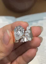 asymmetric pear diamond statement ring 3ct / 5ct lab grown diamond wide band ring in 14k / 18k gold