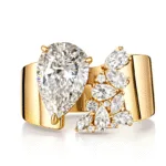 asymmetric pear diamond statement ring 3ct / 5ct lab grown diamond wide band ring in 14k / 18k gold