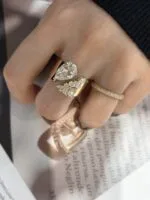 asymmetric pear diamond statement ring 3ct / 5ct lab grown diamond wide band ring in 14k / 18k gold