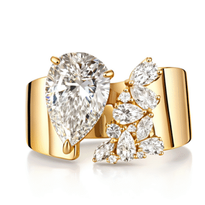 asymmetric pear diamond statement ring 3ct / 5ct lab grown diamond wide band ring in 14k / 18k gold
