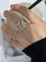 asymmetric pear diamond statement ring 3ct / 5ct lab grown diamond wide band ring in 14k / 18k gold