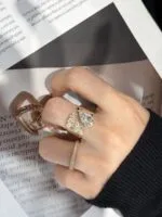 asymmetric pear diamond statement ring 3ct / 5ct lab grown diamond wide band ring in 14k / 18k gold