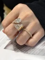 asymmetric pear diamond statement ring 3ct / 5ct lab grown diamond wide band ring in 14k / 18k gold