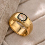 cushion cut lab diamond signet ring – black enamel 18k gold statement ring 1