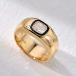 cushion cut lab diamond signet ring – black enamel 18k gold statement ring 2