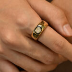 cushion cut lab diamond signet ring – black enamel 18k gold statement ring 3