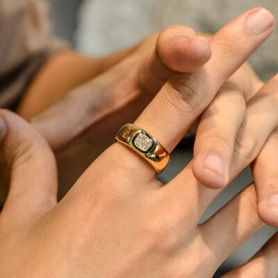 cushion cut lab diamond signet ring – black enamel 18k gold statement ring 4