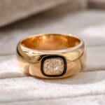 cushion cut lab diamond signet ring – black enamel 18k gold statement ring 5