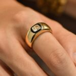cushion cut lab diamond signet ring – black enamel 18k gold statement ring 7