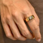 cushion cut lab diamond signet ring – black enamel 18k gold statement ring 8