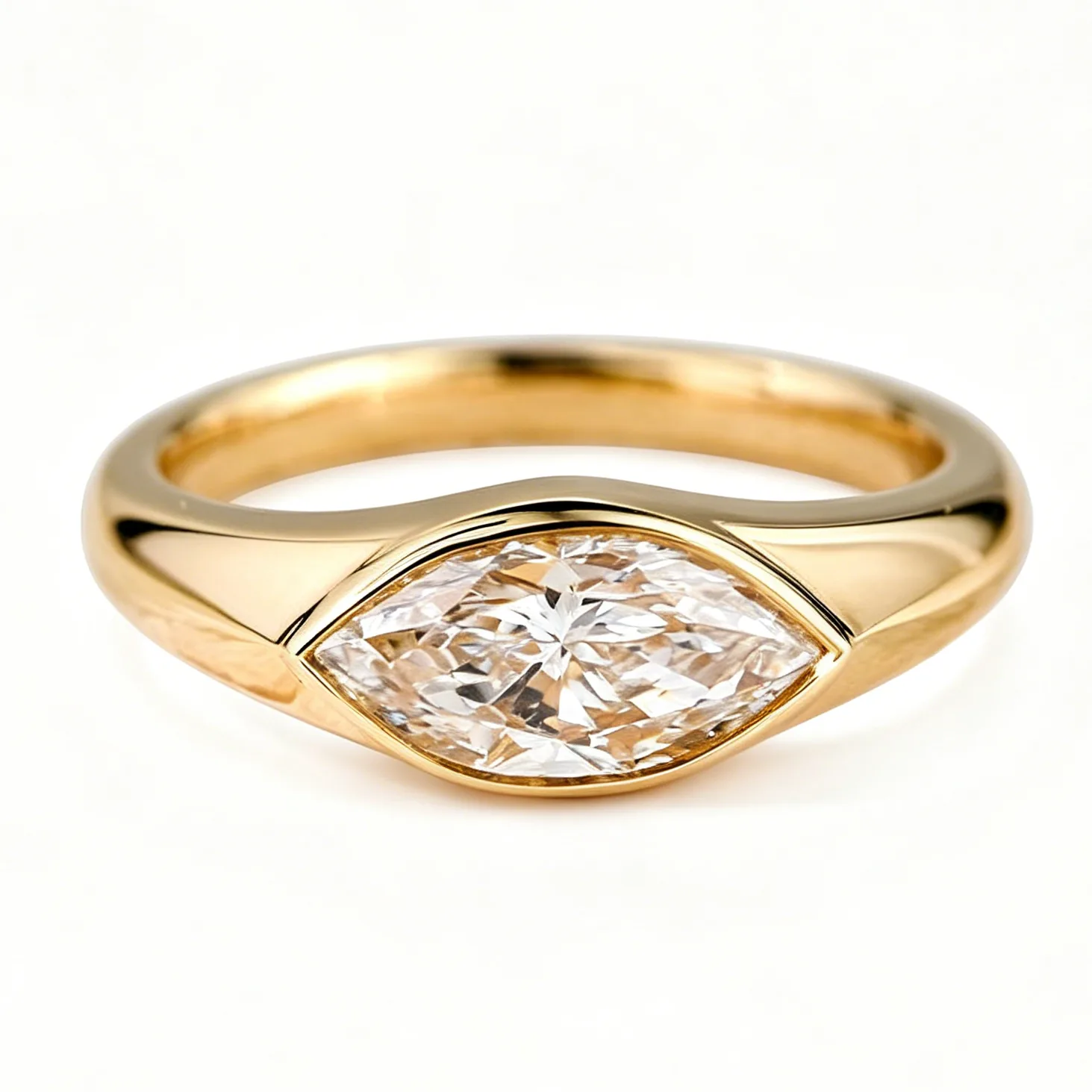 east west marquise lab diamond ring – bezel set minimal gold ring