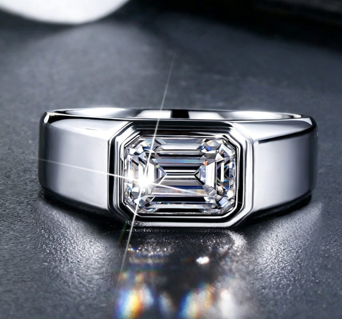 emerald cut lab diamond signet ring bezel set statement ring for men