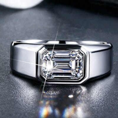 emerald cut lab diamond signet ring bezel set statement ring for men