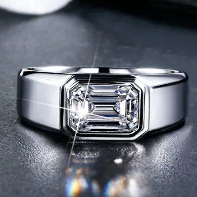 emerald cut lab diamond signet ring bezel set statement ring for men