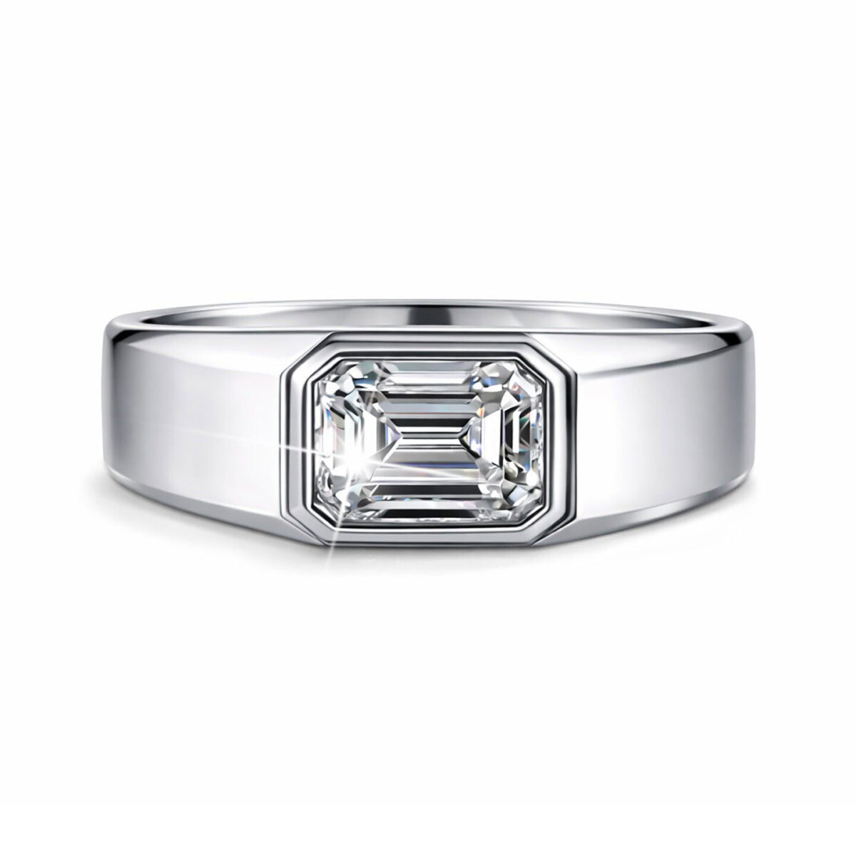 emerald cut lab diamond signet ring bezel set statement ring for men