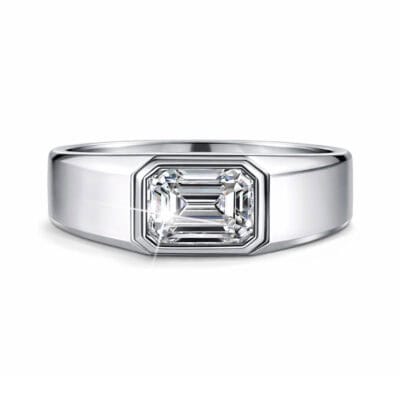 emerald cut lab diamond signet ring bezel set statement ring for men