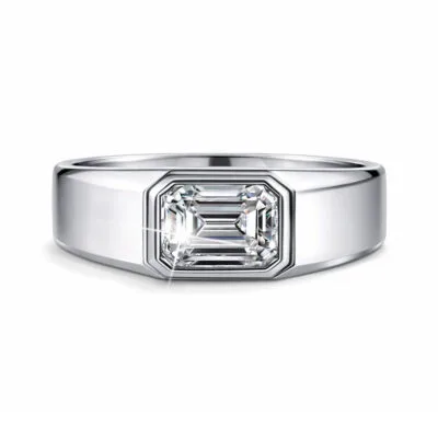 emerald cut lab diamond signet ring bezel set statement ring for men