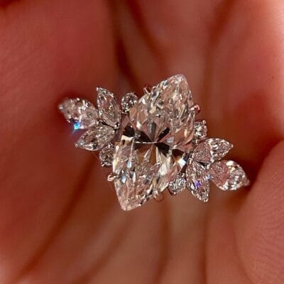 marquise lab diamond ring with pear cluster – nature inspired elegant design