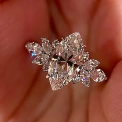 marquise lab diamond ring with pear cluster – nature inspired elegant design