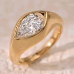 minimal flowing pear diamond ring bezel set lab grown diamond ring in 14k 18k gold (1)