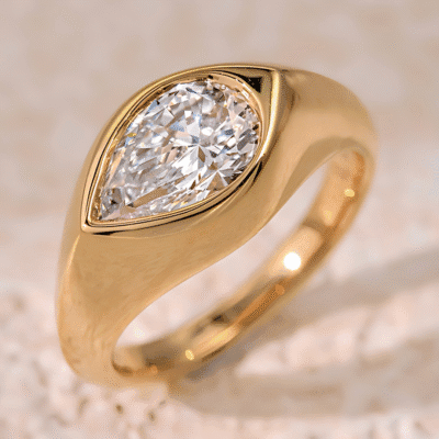 minimal flowing pear diamond ring bezel set lab grown diamond ring in 14k 18k gold (1)