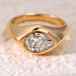 minimal flowing pear diamond ring bezel set lab grown diamond ring in 14k 18k gold (2)