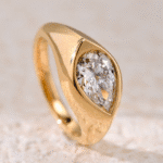 minimal flowing pear diamond ring bezel set lab grown diamond ring in 14k 18k gold (3)