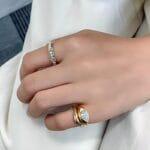 minimal flowing pear diamond ring bezel set lab grown diamond ring in 14k / 18k gold