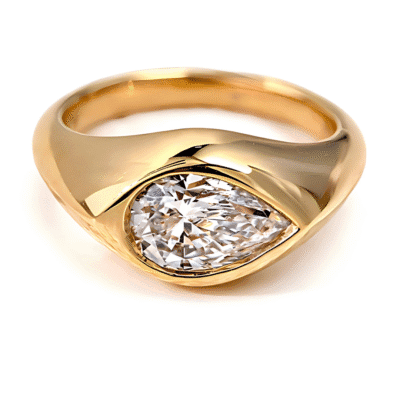 minimal flowing pear diamond ring bezel set lab grown diamond ring in 14k 18k gold (4)