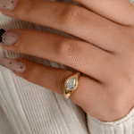 minimal flowing pear diamond ring bezel set lab grown diamond ring in 14k / 18k gold