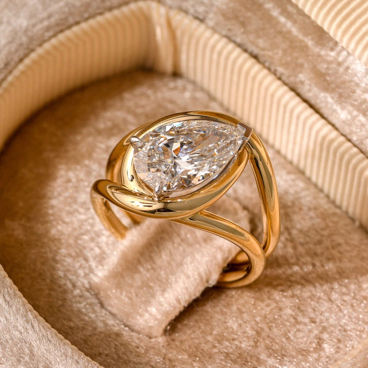 open double band pear diamond ring 3ct / 5ct lab grown diamond ring in 14k / 18k gol