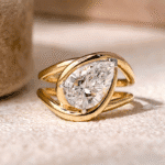 open double band pear diamond ring 3ct / 5ct lab grown diamond ring in 14k / 18k gol