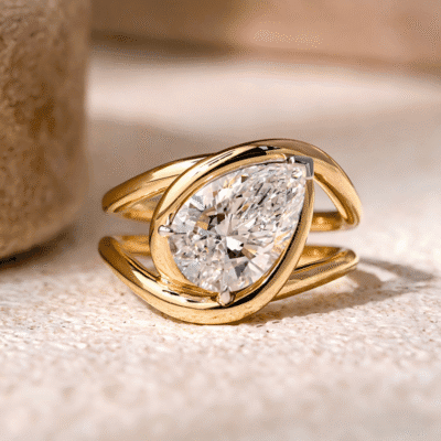 open double band pear diamond ring 3ct / 5ct lab grown diamond ring in 14k / 18k gol