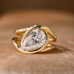 open double band pear diamond ring 3ct / 5ct lab grown diamond ring in 14k / 18k gol