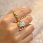 open double band pear diamond ring 3ct / 5ct lab grown diamond ring in 14k / 18k gol